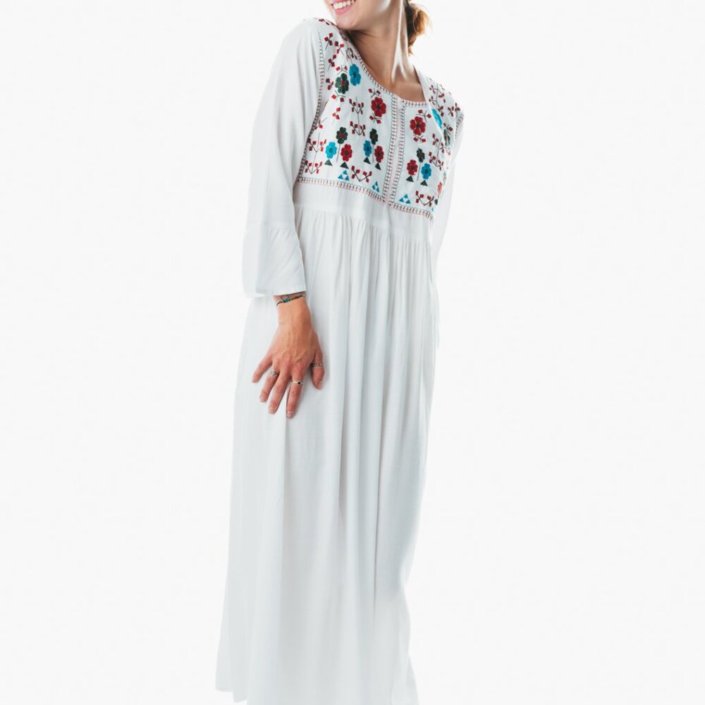 Women's Floral Maxi Dress Summer Beach Sleeve Long Boho Sundress casual white